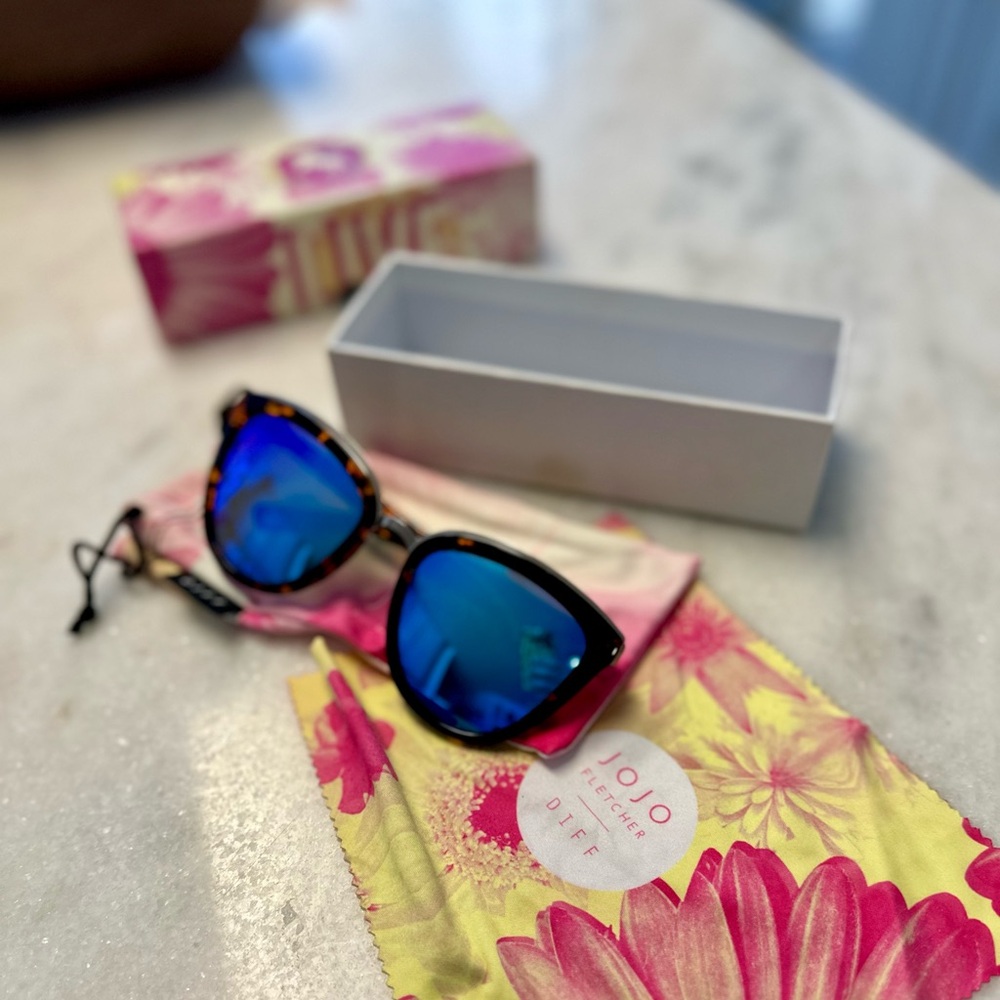 JOJO EDITION -TORTOISE FRAME-BLUE MIRROR LENS Sunglasses! DIFF EYEWARE- box kept